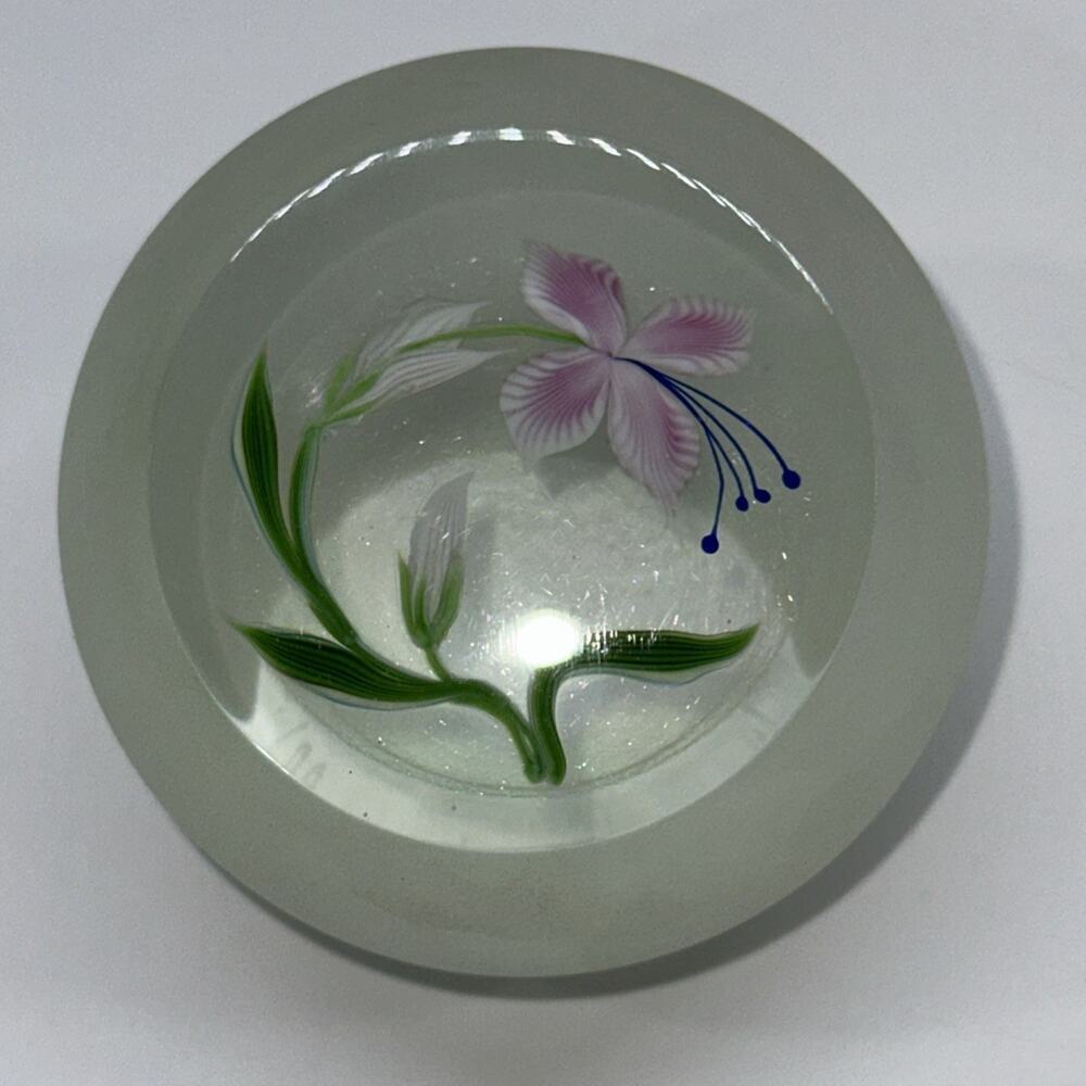 Correia 1983 Limited Edition #38/100 Orchid Flower Faceted Glass Paperweight